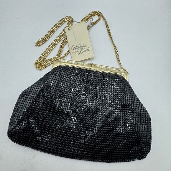 Whiting & Davis Vtg Black Mesh Evening Bag Rhinestone Chain Strap Formal NEW Tag - Picture 14 of 15